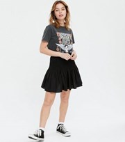 New Look Petite Black Shirred Mini Flippy Skirt